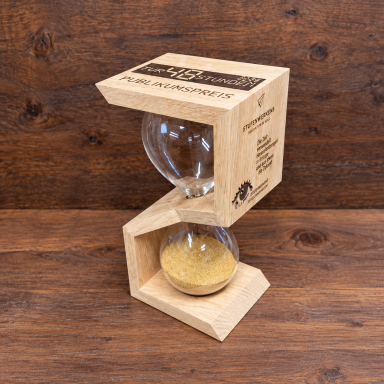 Elegante Holz-Sanduhr mit Gravuren